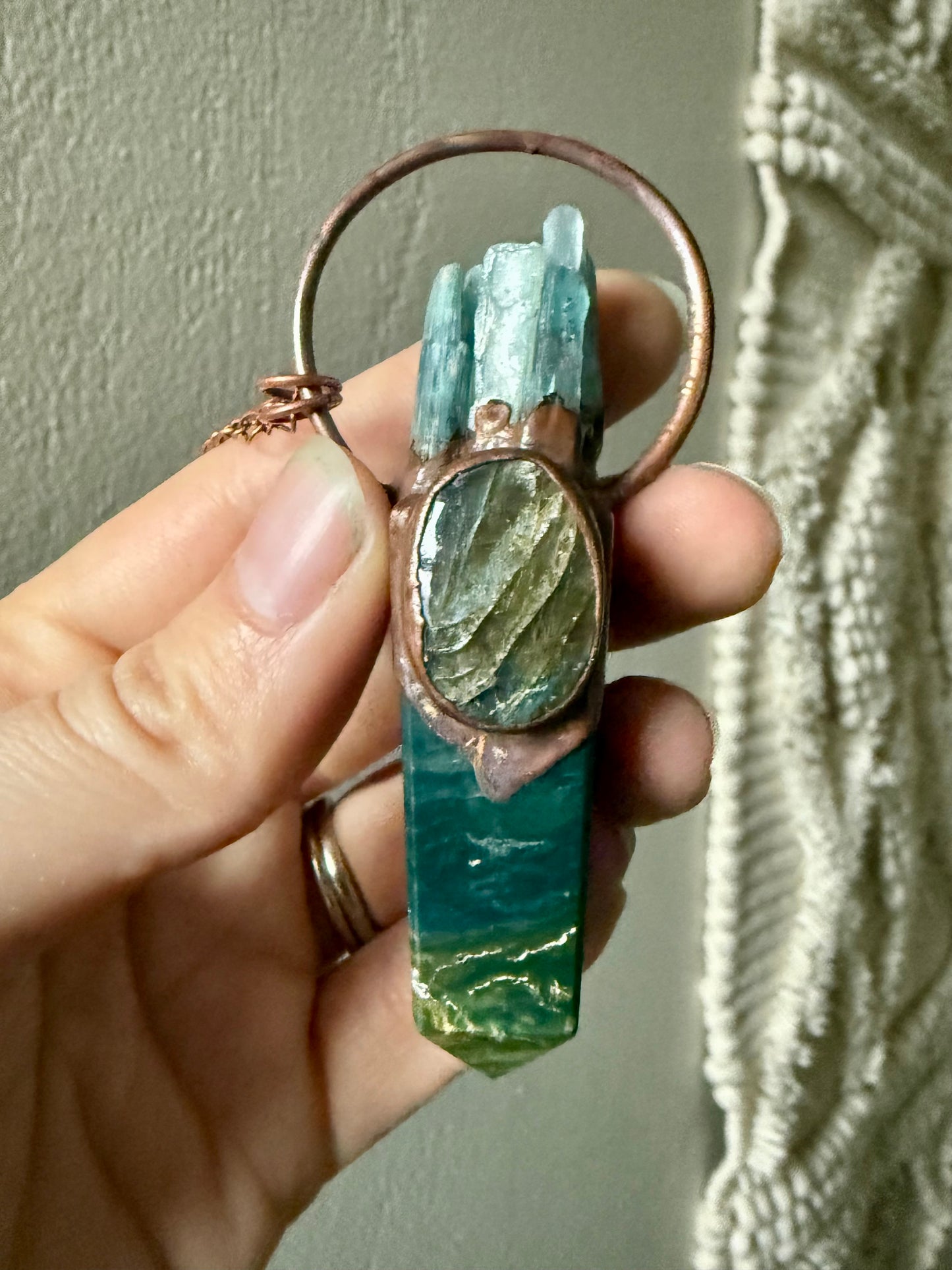 Electroformed Copper Kyanite, Labradorite and Jasper Point Necklace