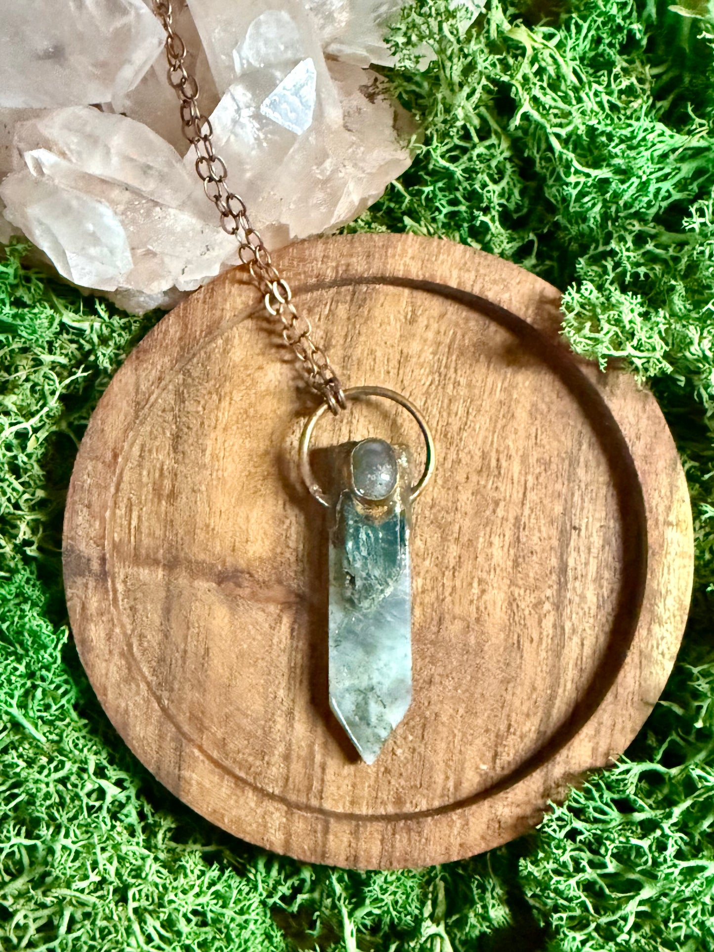 Electroformed Copper Indian Agate, Kyanite and Labradorite Stone Necklace