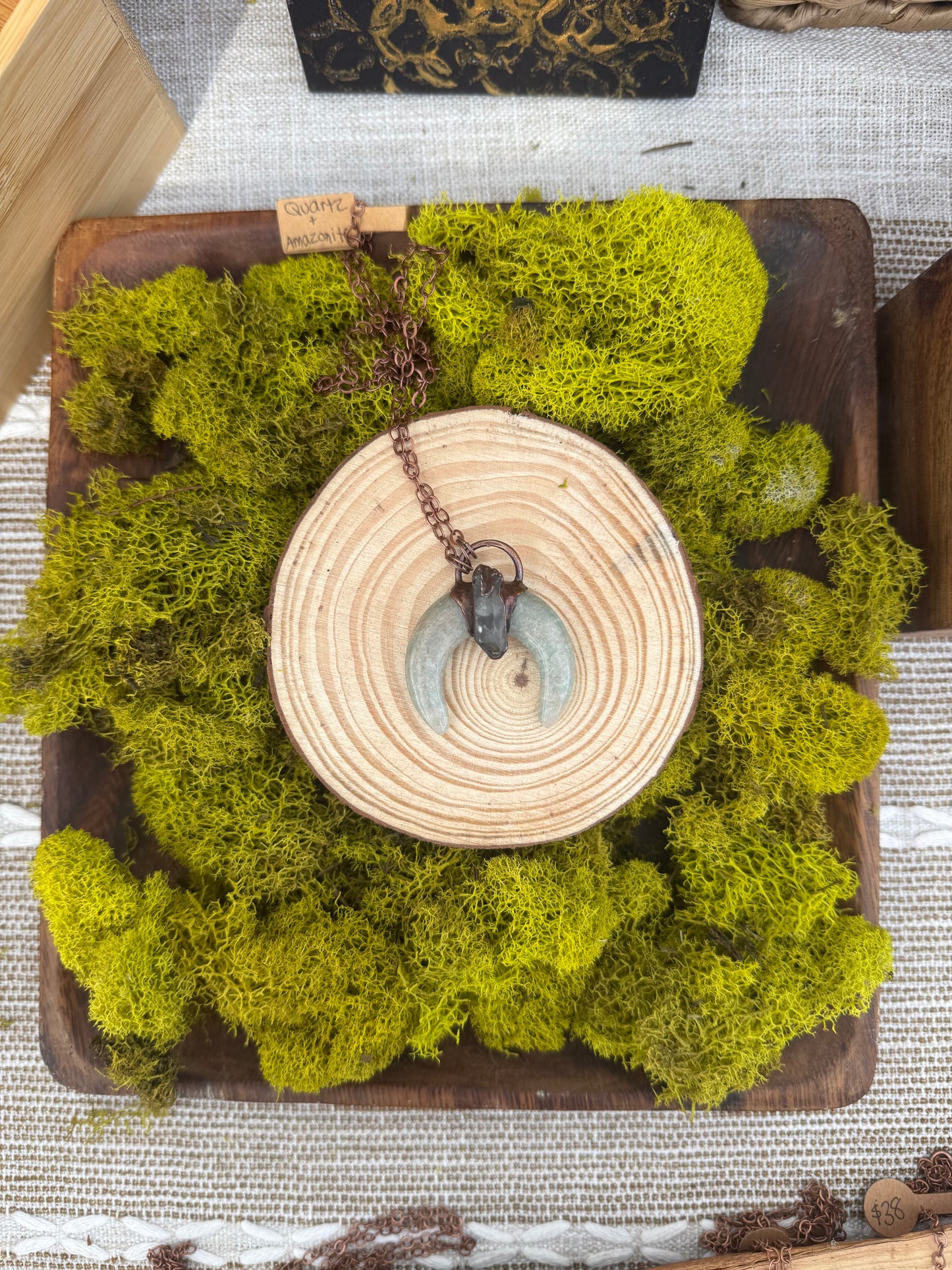 Electroformed Copper Amazonite Horn with Quartz Necklace