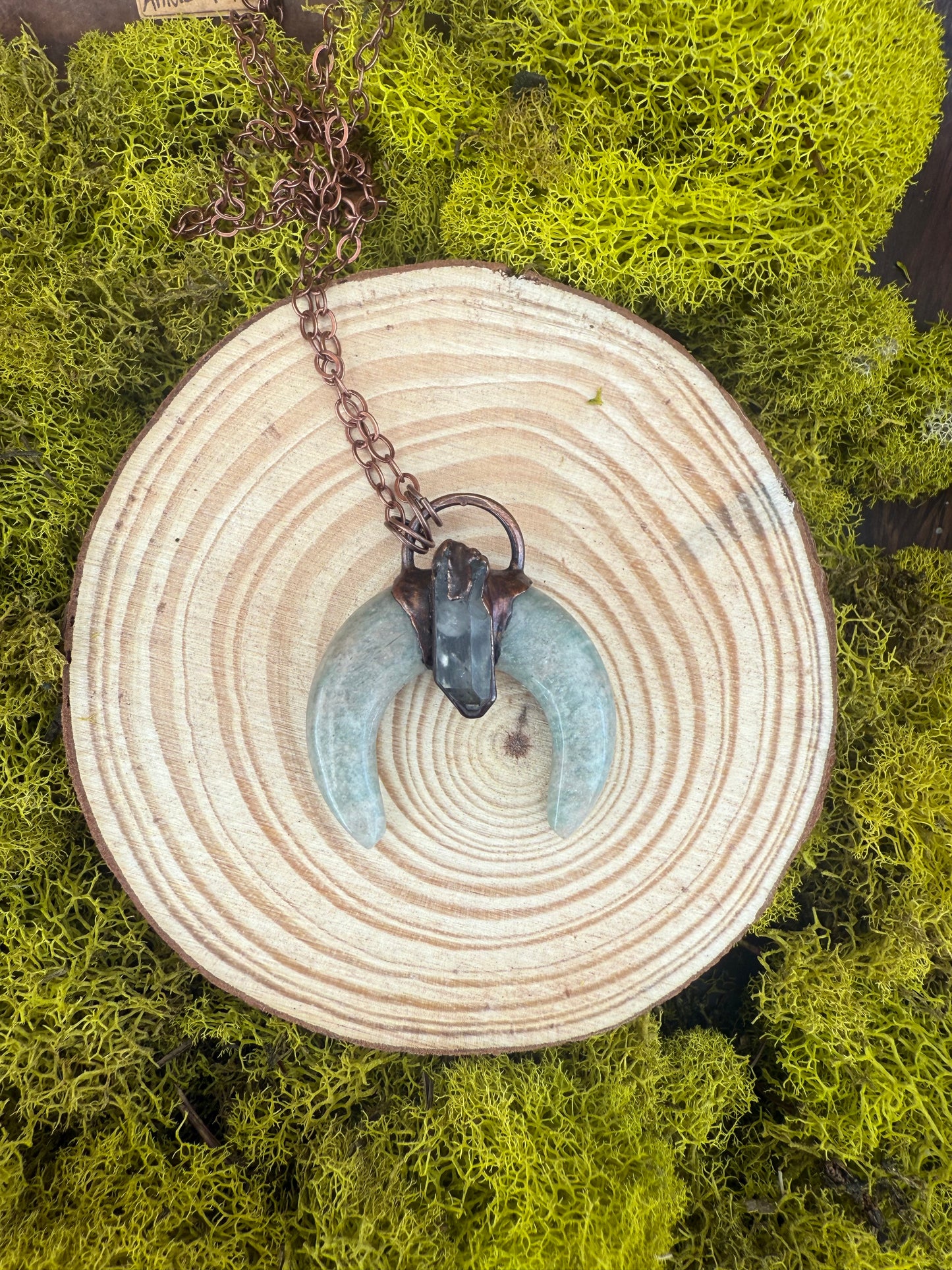 Electroformed Copper Amazonite Horn with Quartz Necklace