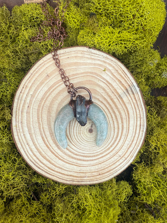 Electroformed Copper Amazonite Horn with Quartz Necklace