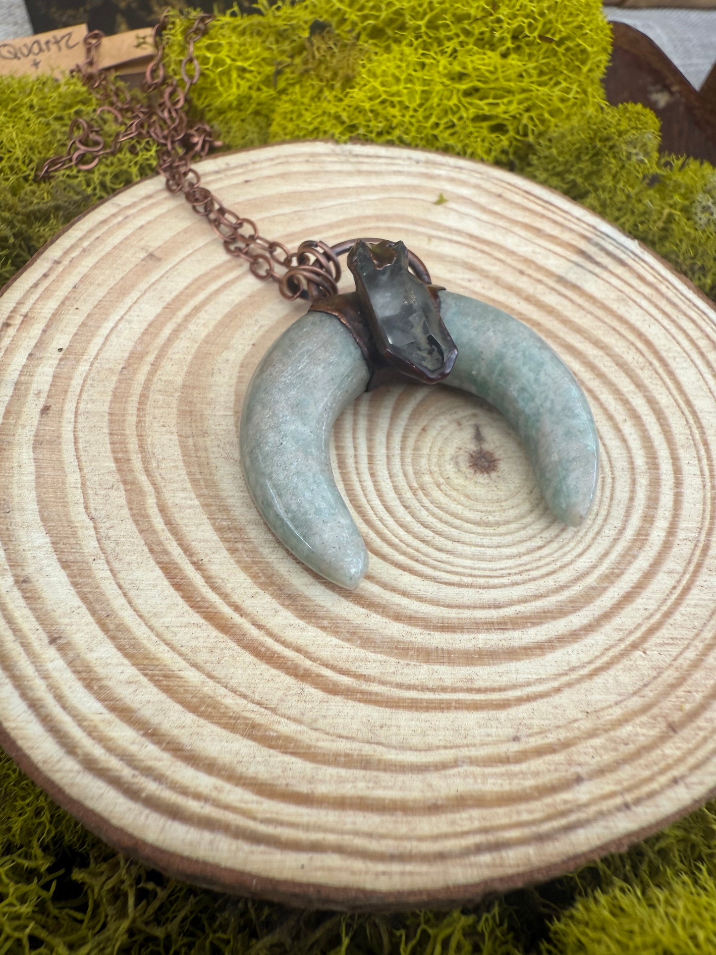 Electroformed Copper Amazonite Horn with Quartz Necklace