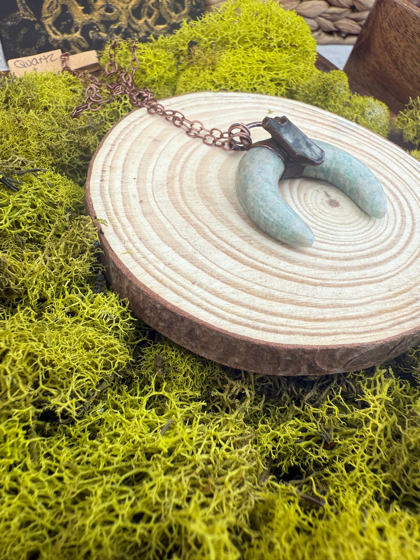 Electroformed Copper Amazonite Horn with Quartz Necklace