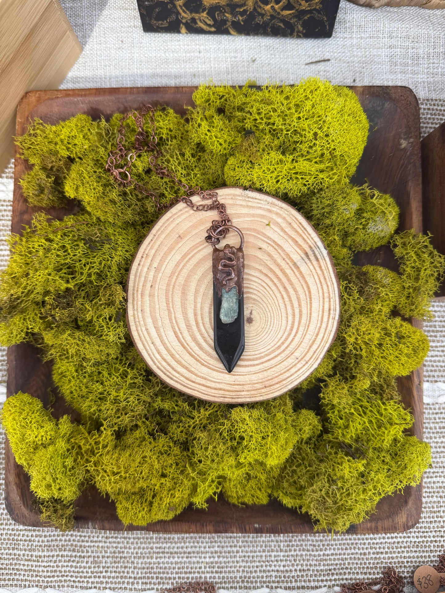 Electroformed Copper Onyx and Kyanite with Snake Necklace