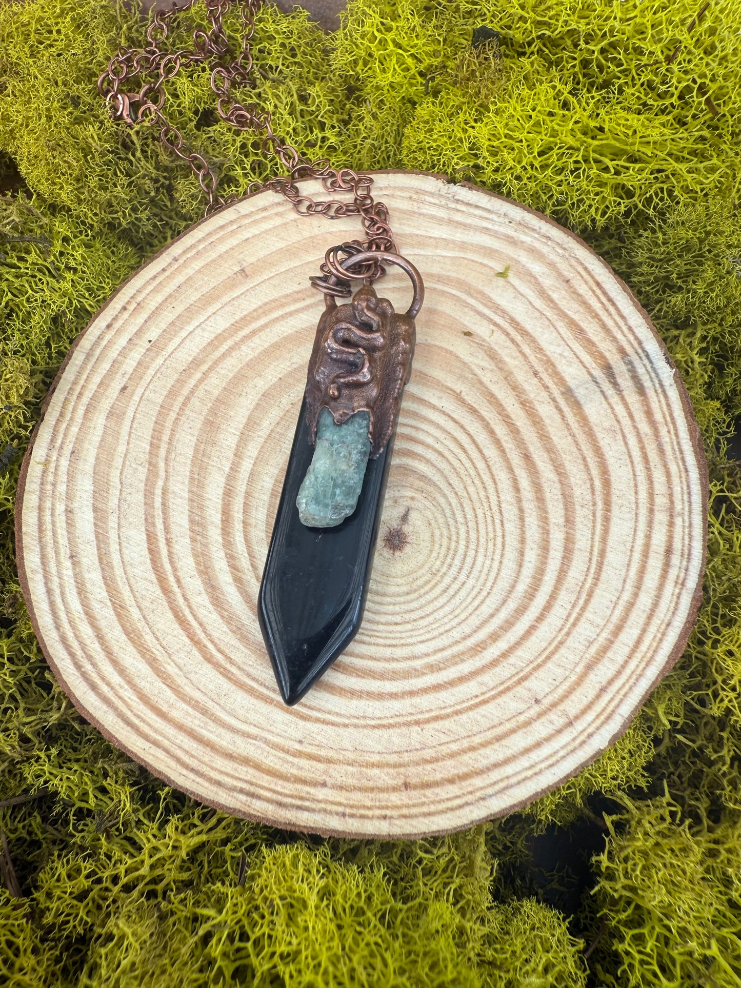 Electroformed Copper Onyx and Kyanite with Snake Necklace