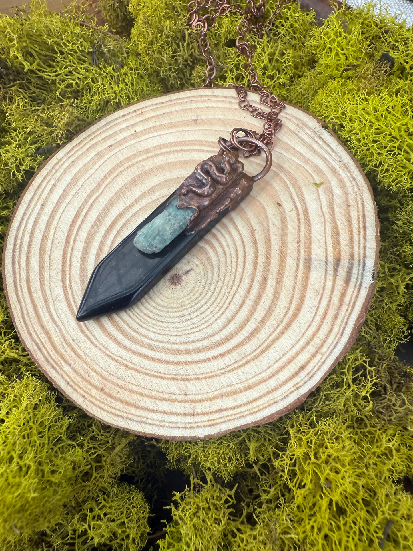 Electroformed Copper Onyx and Kyanite with Snake Necklace