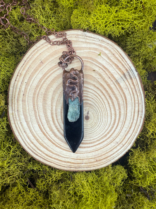 Electroformed Copper Onyx and Kyanite with Snake Necklace