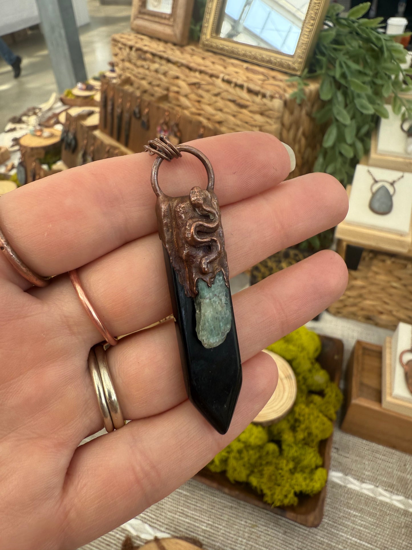 Electroformed Copper Onyx and Kyanite with Snake Necklace