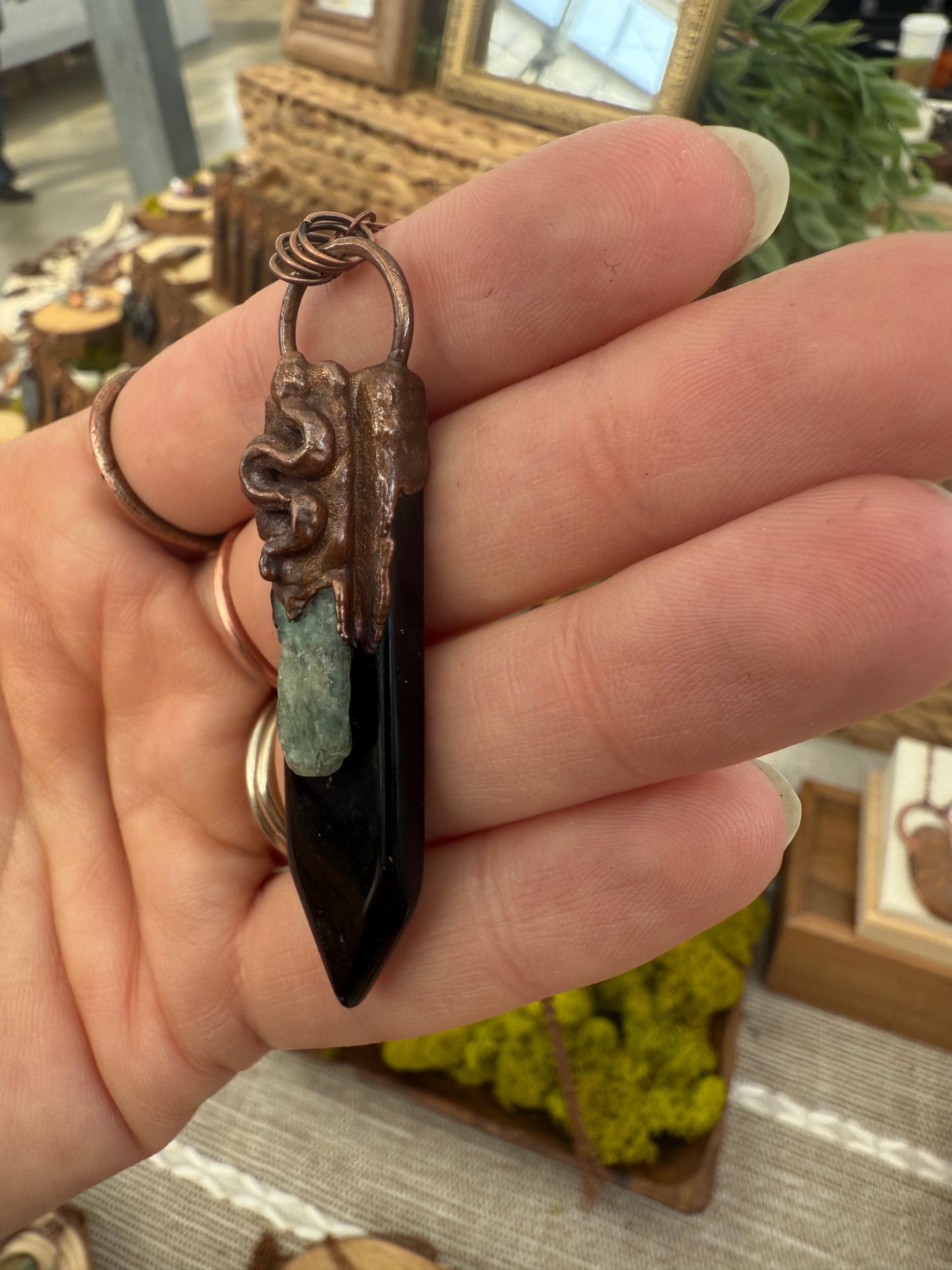 Electroformed Copper Onyx and Kyanite with Snake Necklace