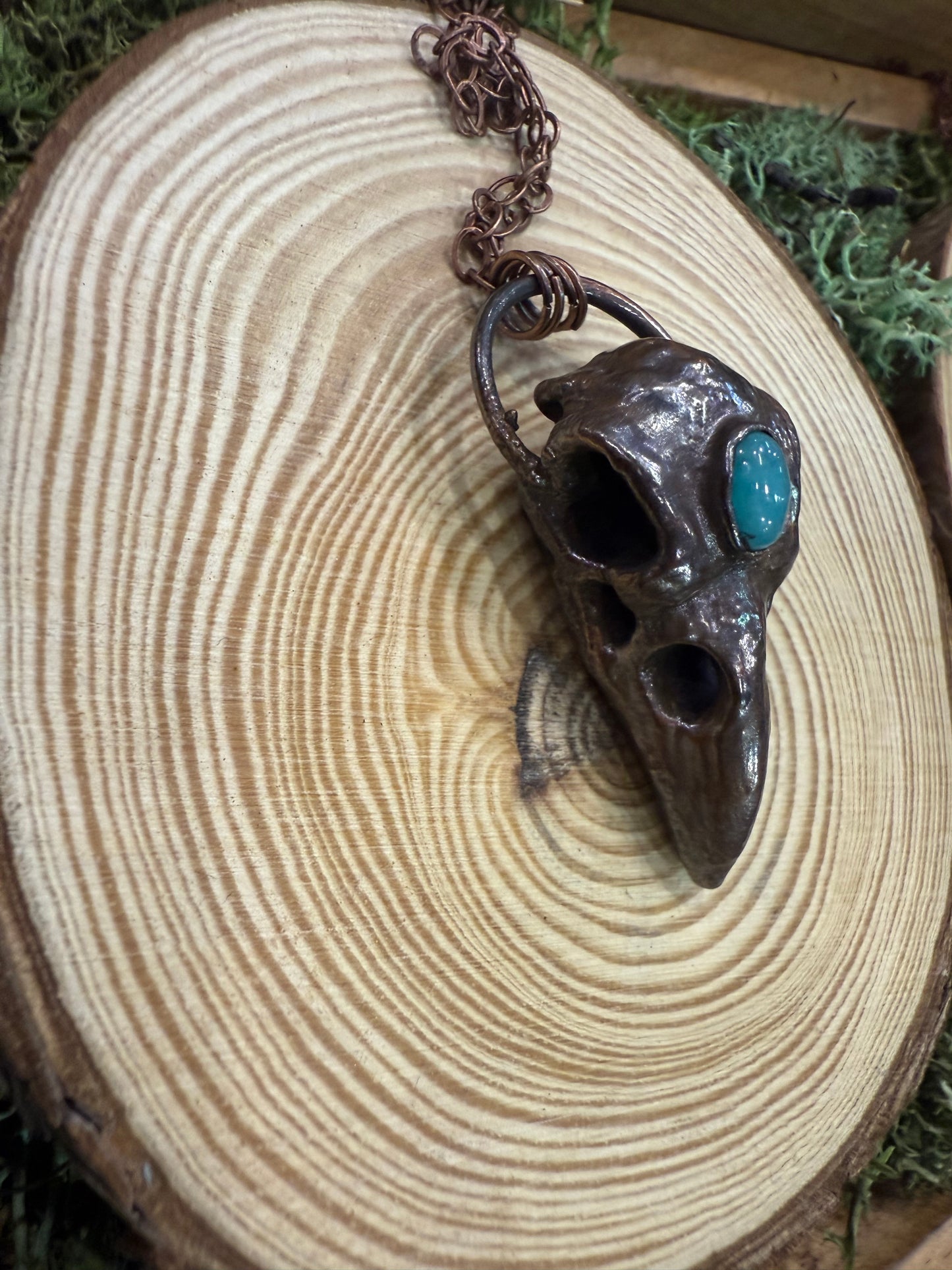 Electroformed Copper Raven Skull with Amazonite Necklace