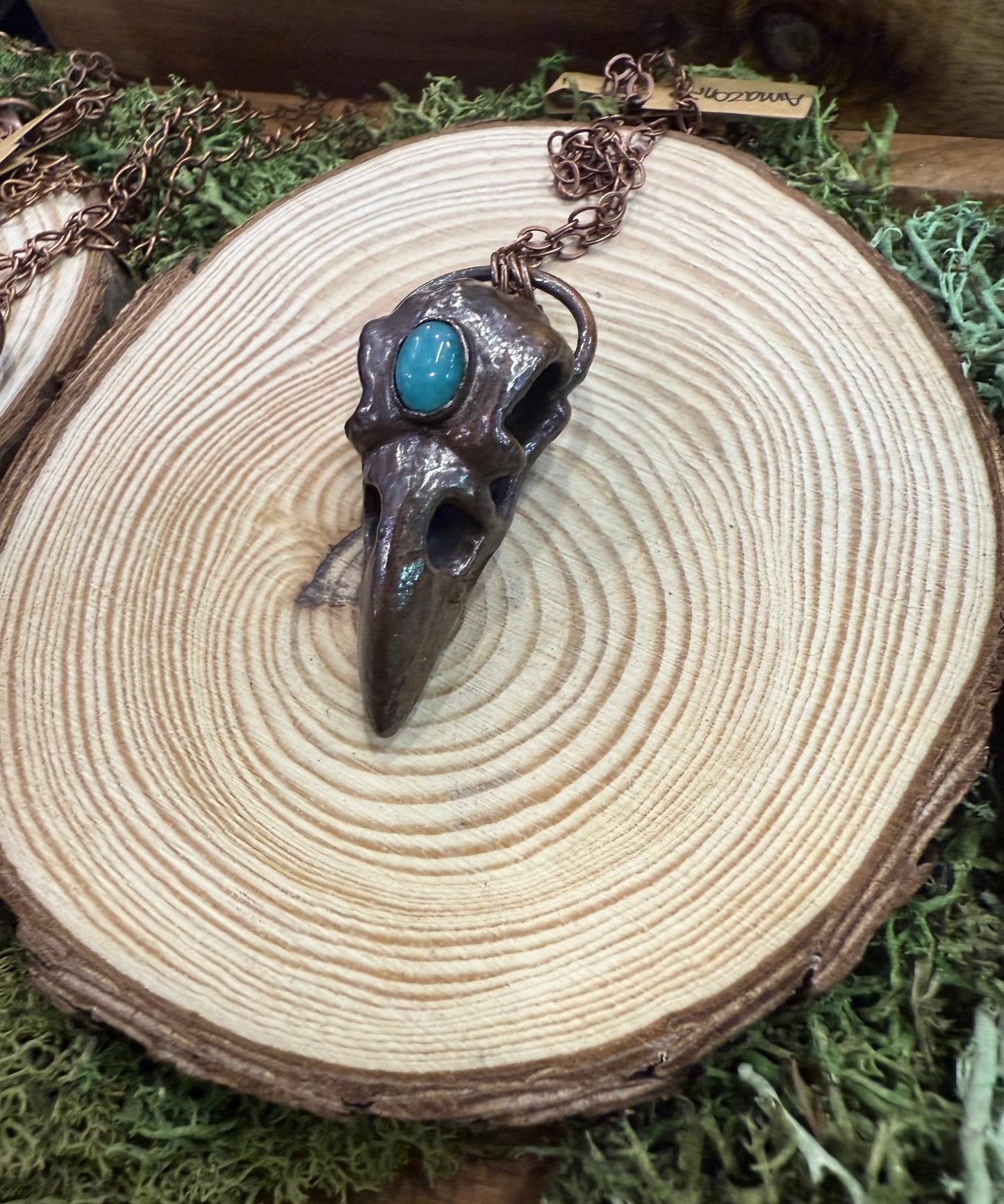 Electroformed Copper Raven Skull with Amazonite Necklace