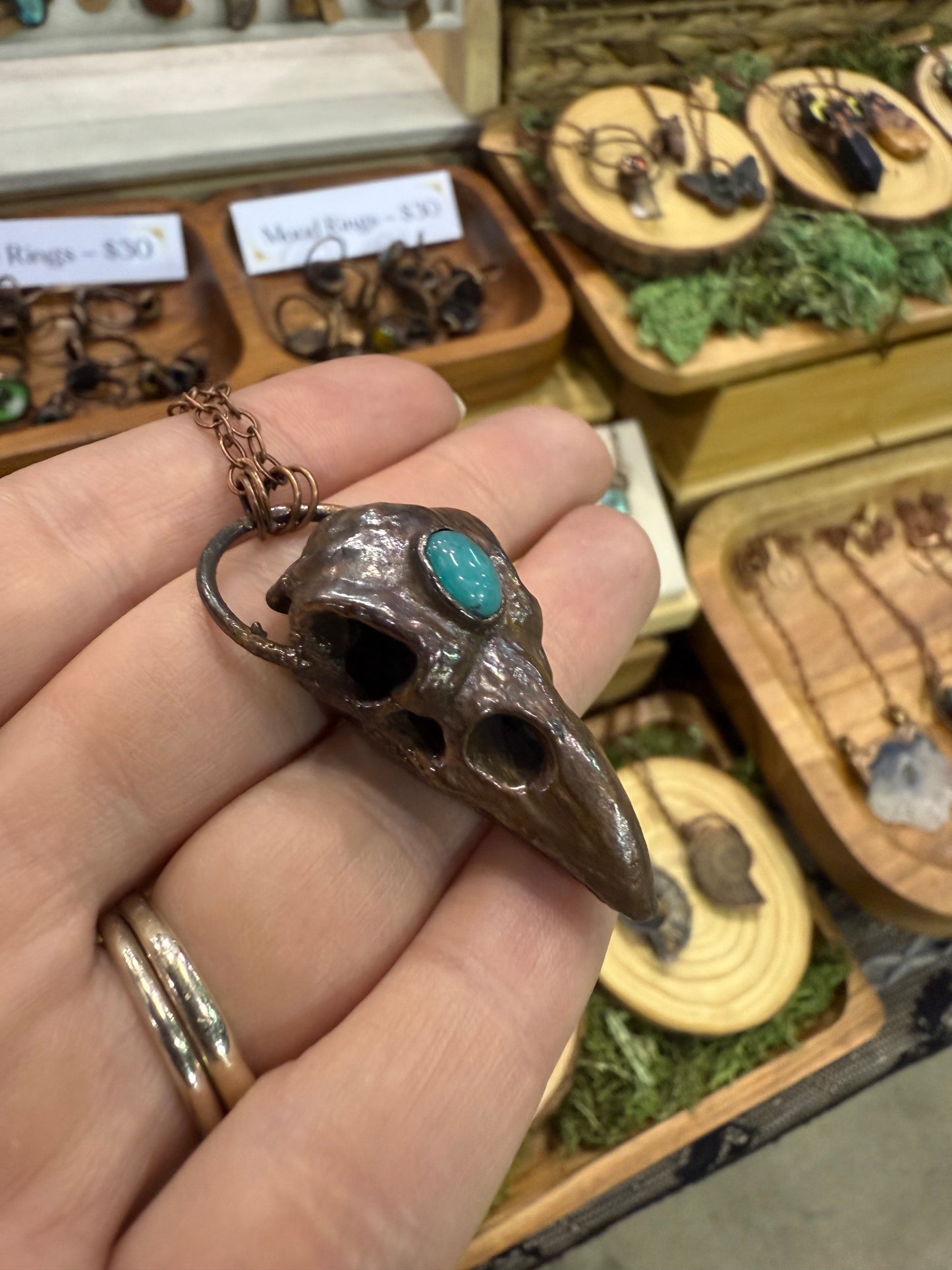 Electroformed Copper Raven Skull with Amazonite Necklace