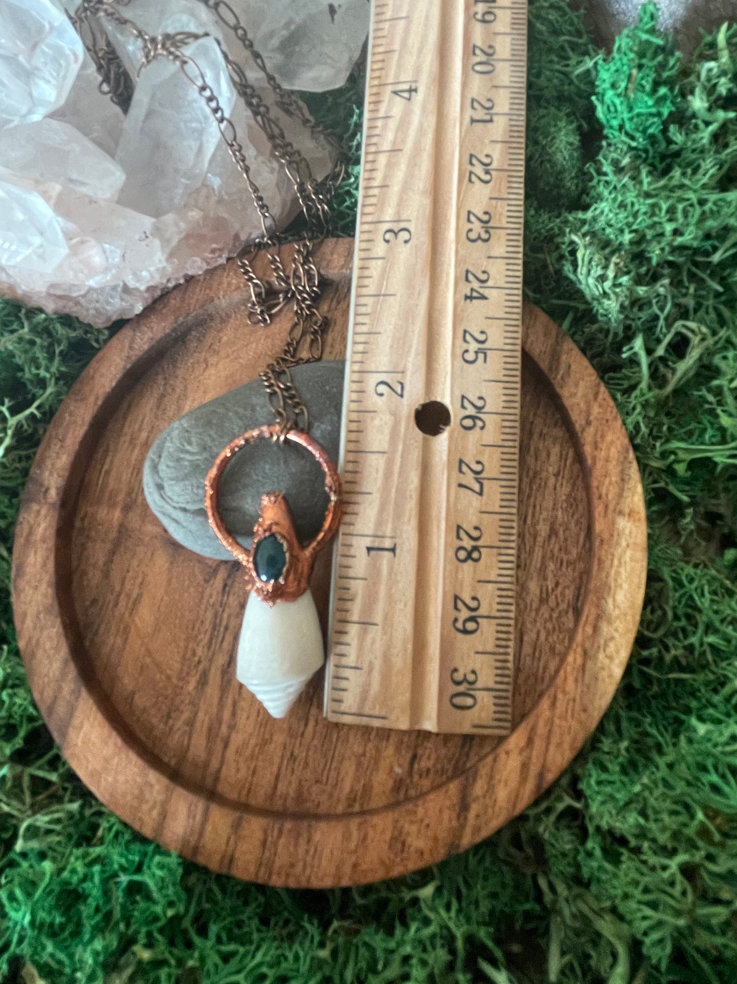 Electroformed Copper Shell and Moss Agate Stone Necklace