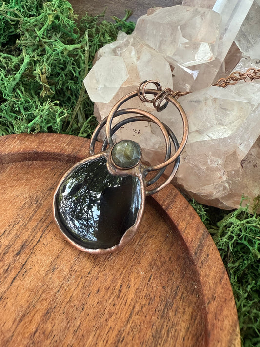 Electroformed Triple Ring Agate and Labradorite Necklace