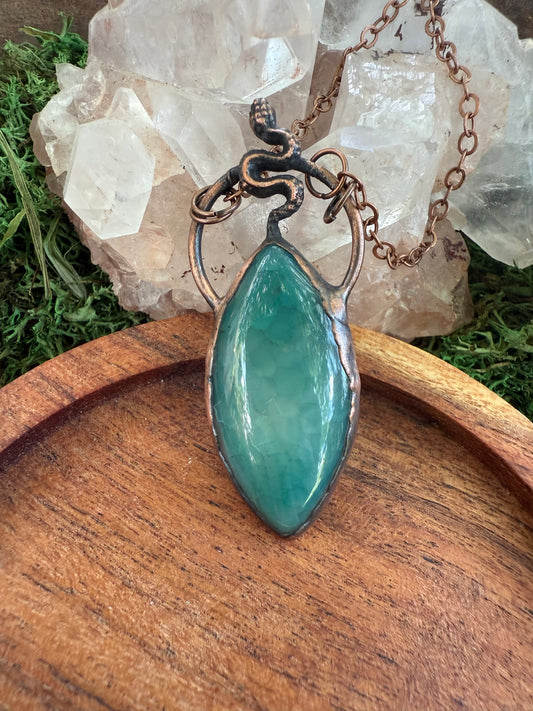 Electroformed Copper Agate and Snake Necklace