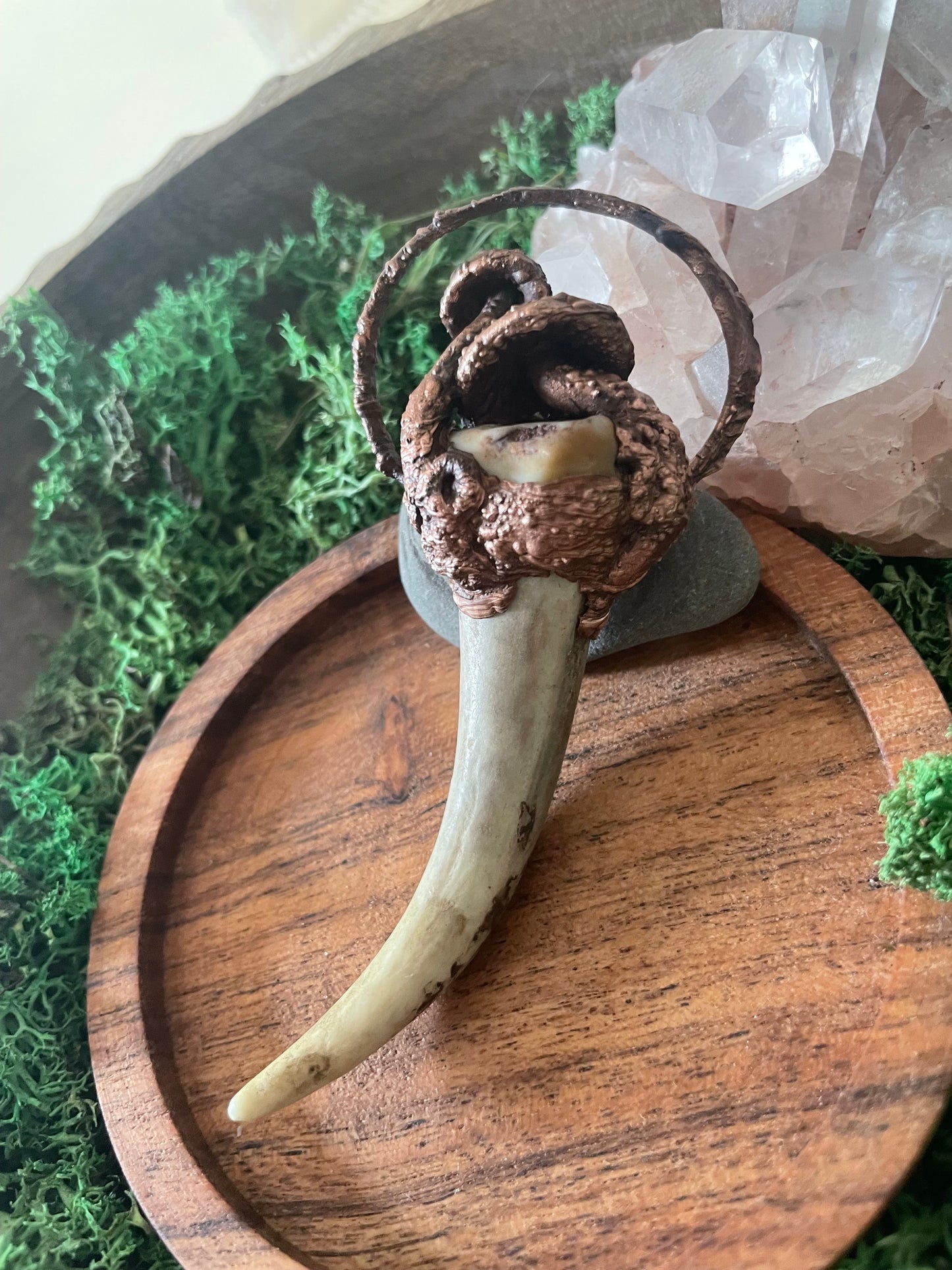 Electroformed Copper Mushroom Antler Wand Necklace