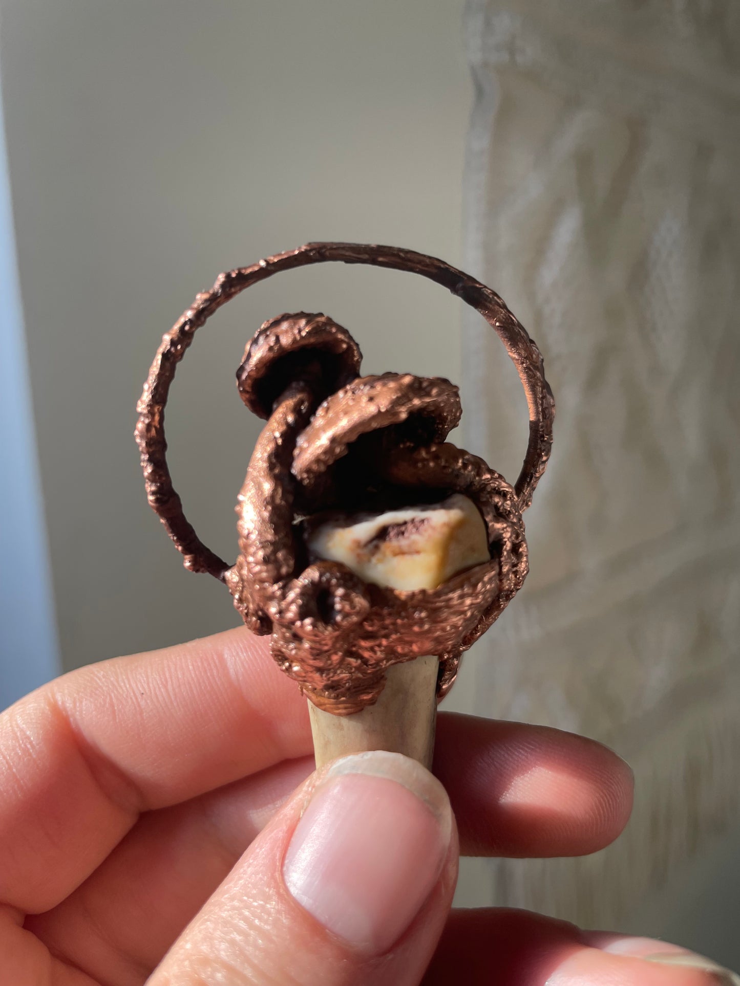 Electroformed Copper Mushroom Antler Wand Necklace