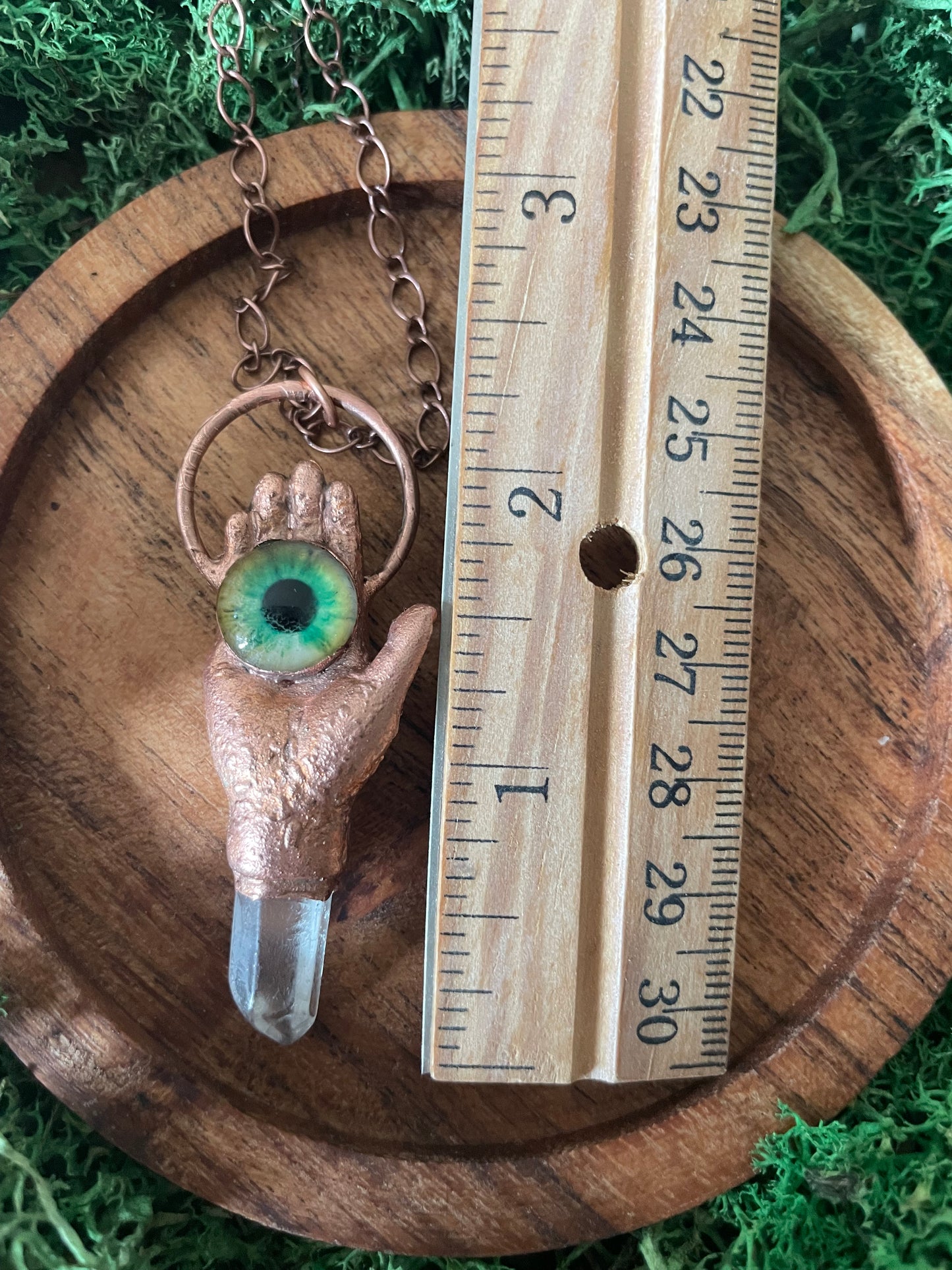 Electroformed Copper Hand/Eye Quartz Necklace