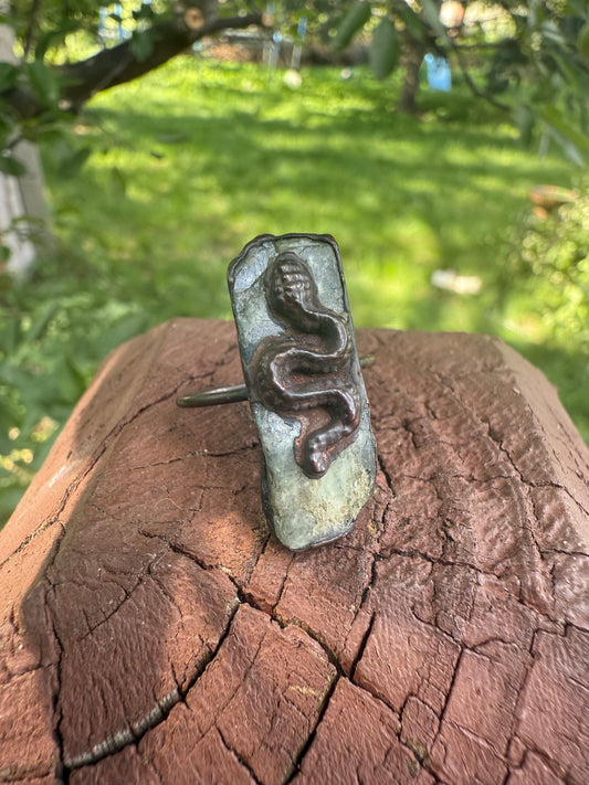 Green Kyanite and Copper Snake Size 9.5 Ring