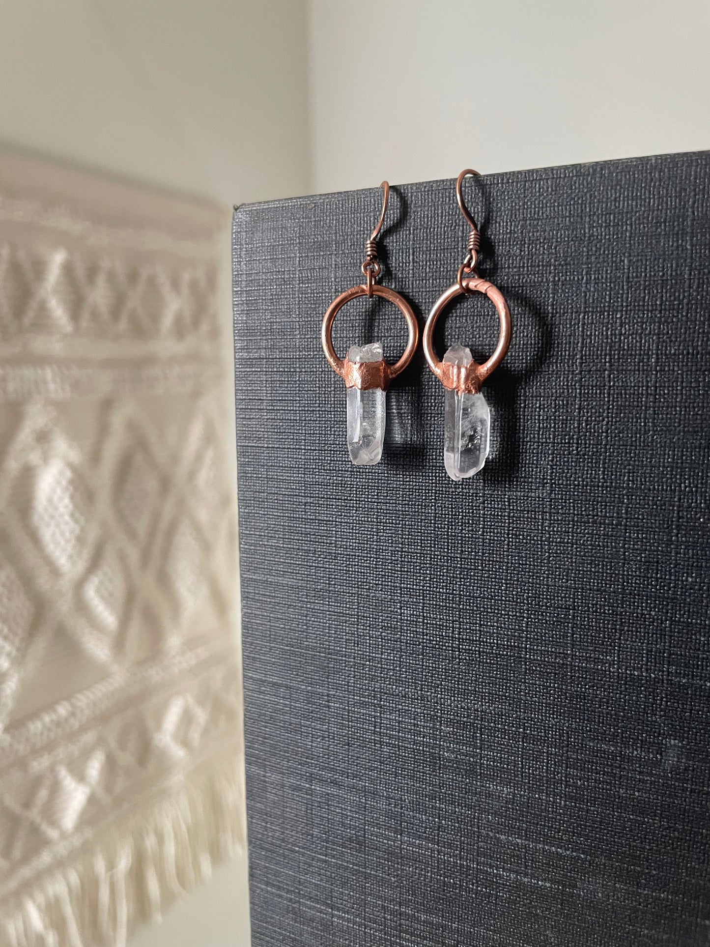 Electroformed Copper Quartz Crystal Earrings
