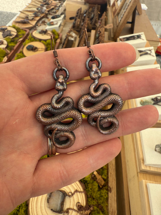 Electroformed Copper Snake Earrings