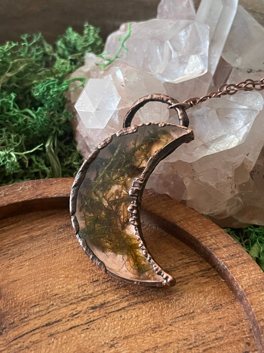 Electroformed Copper Moon Moss Necklace