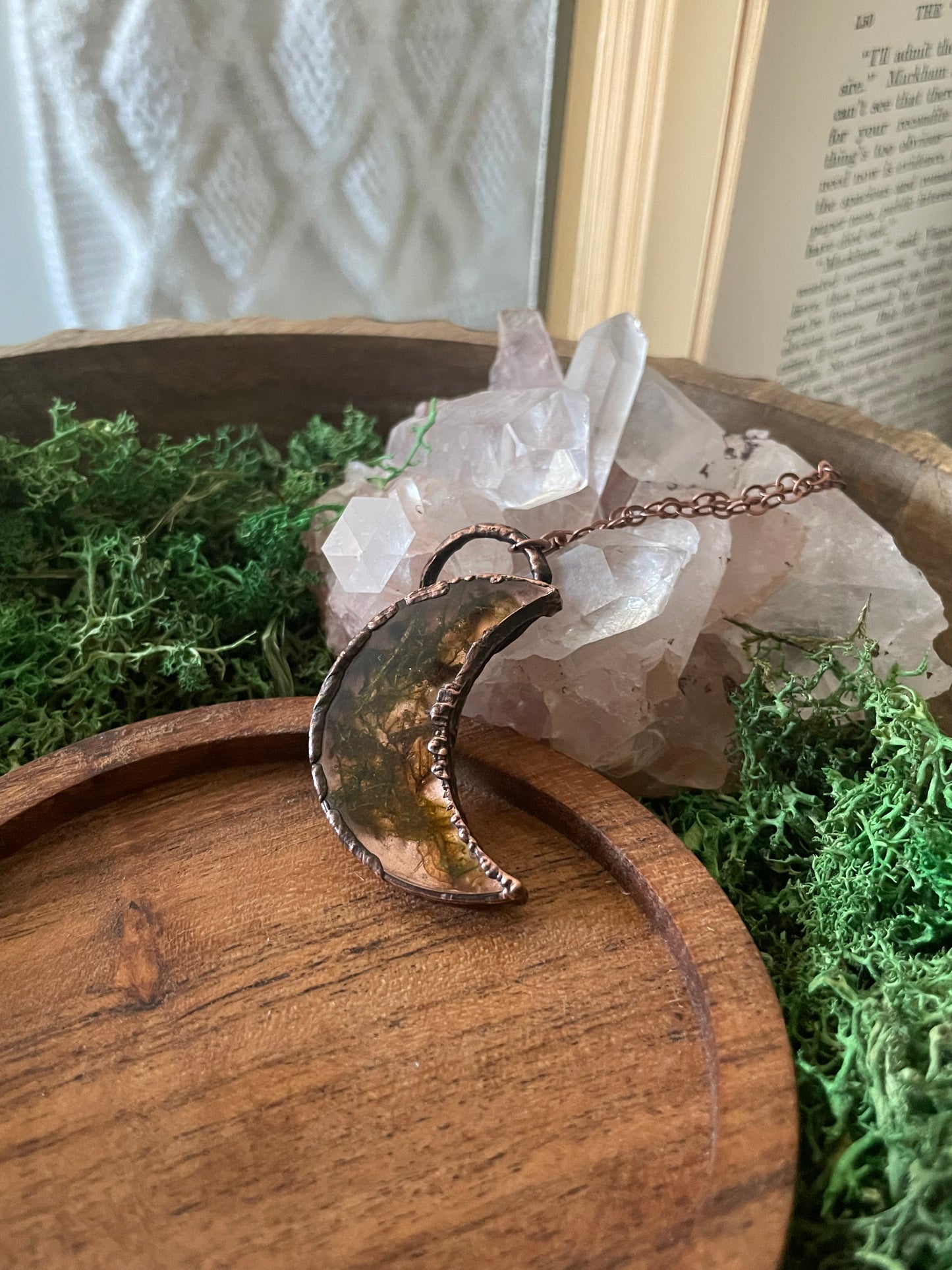 Electroformed Copper Moon Moss Necklace