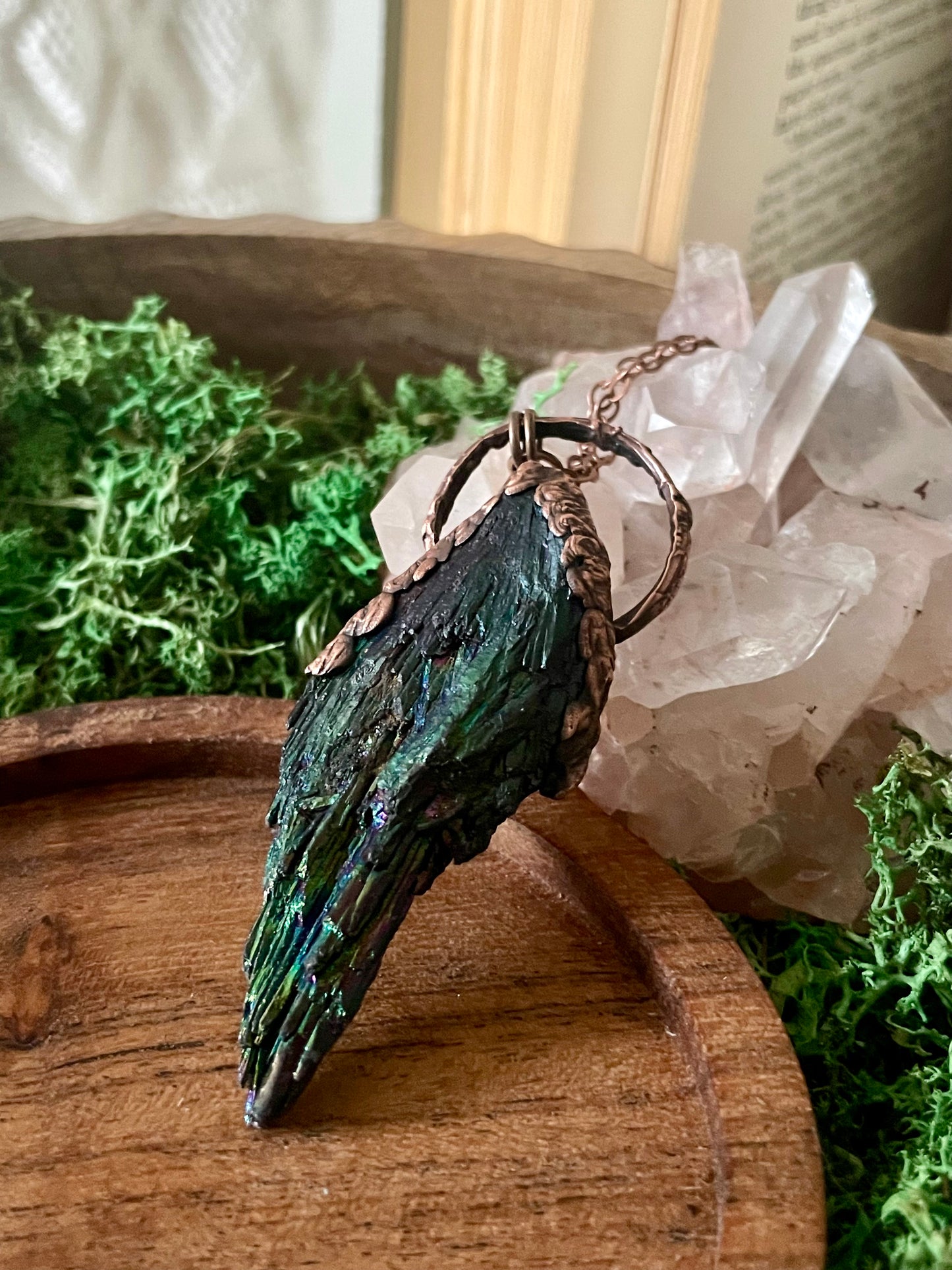 Electroformed Copper Kyanite Aura Stone Necklace