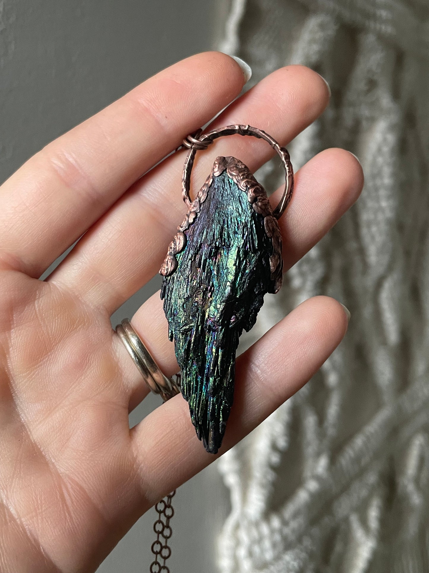 Electroformed Copper Kyanite Aura Stone Necklace