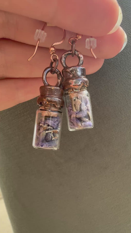 Electroformed Copper Lavender Bud Tiny Jar Earrings