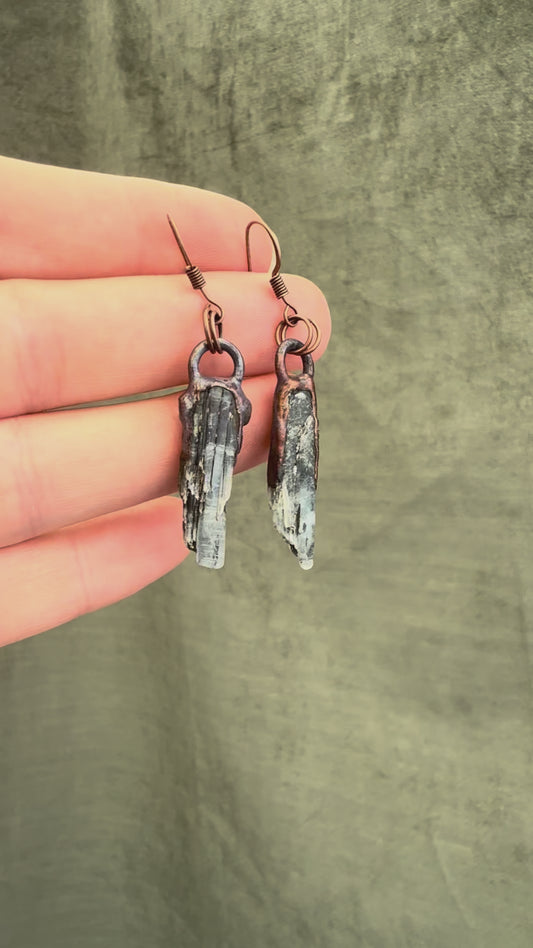 Electroformed Copper Blue Kyanite Earrings