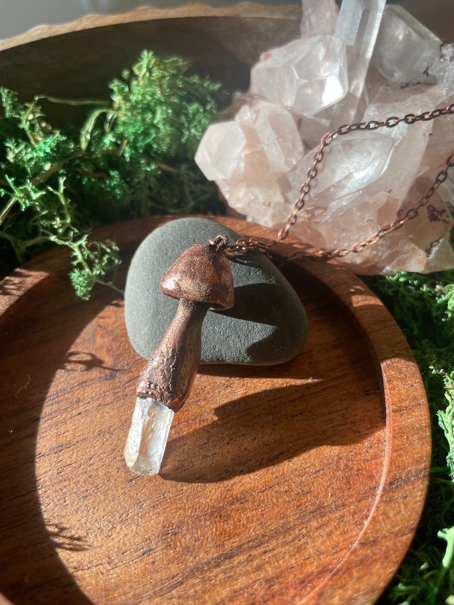 Electroformed Copper Mushroom with Clear Quartz Stem