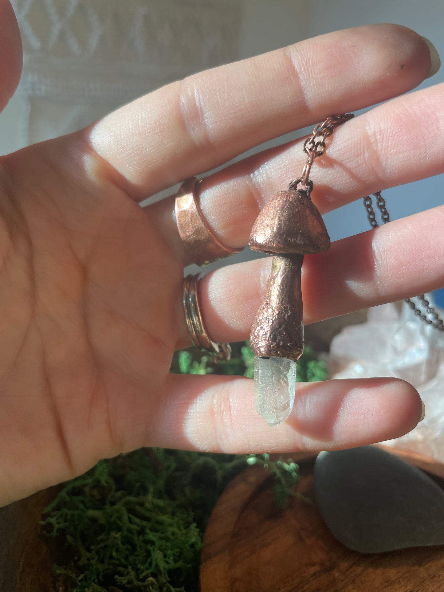 Electroformed Copper Mushroom with Clear Quartz Stem