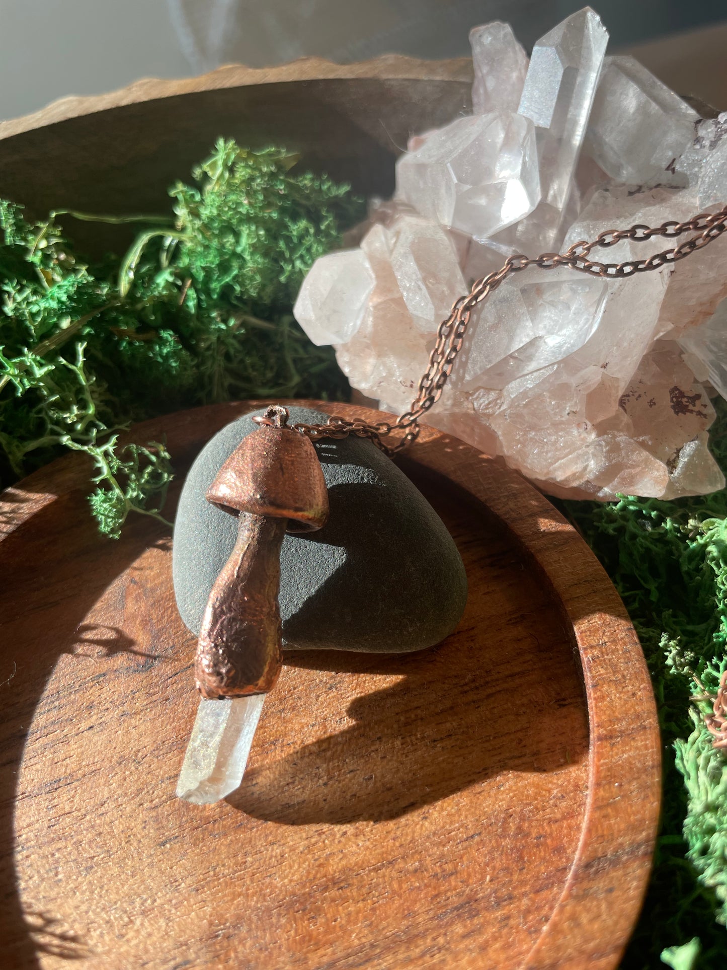Electroformed Copper Mushroom with Clear Quartz Stem