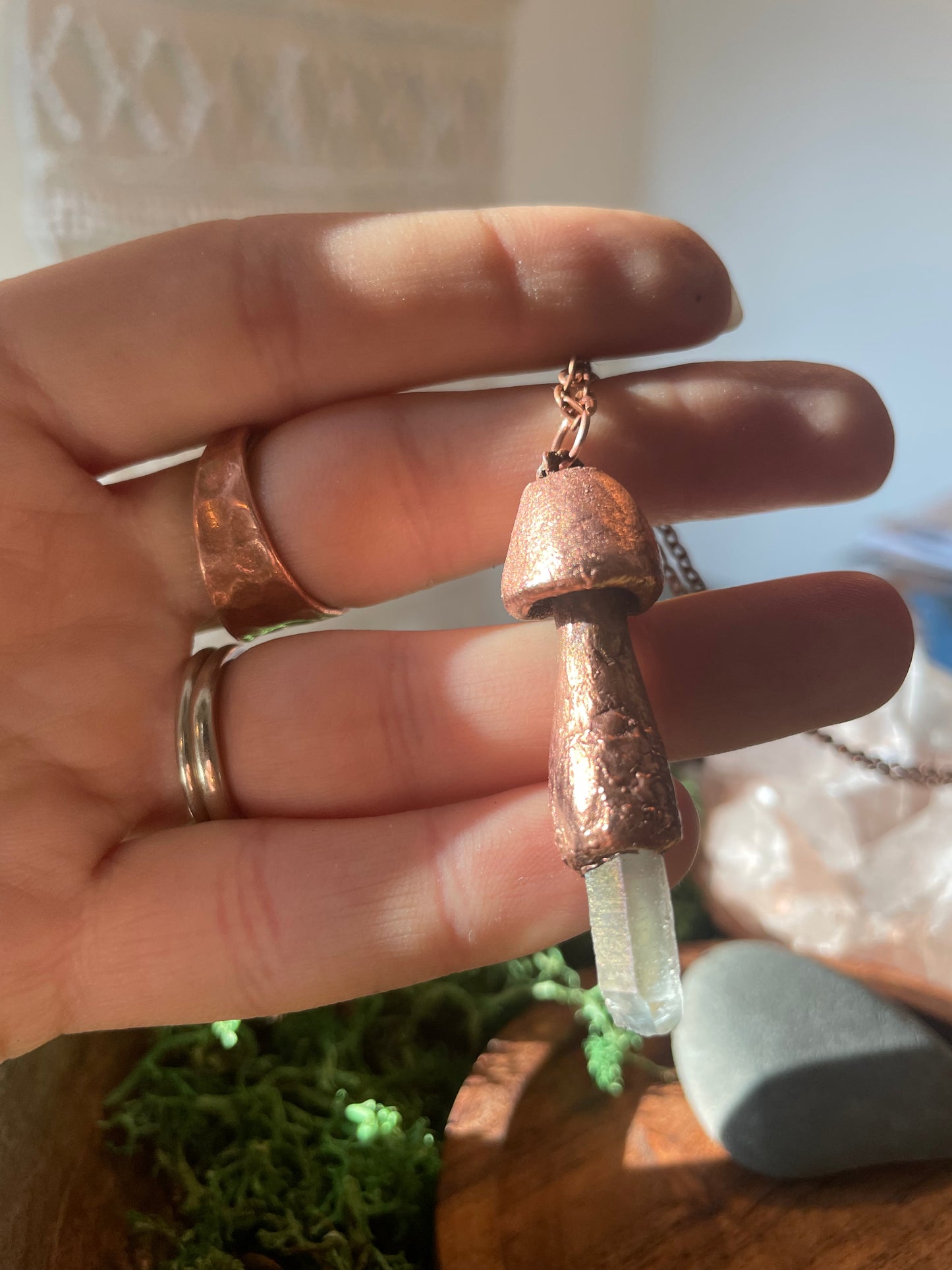 Electroformed Copper Mushroom with Clear Quartz Stem