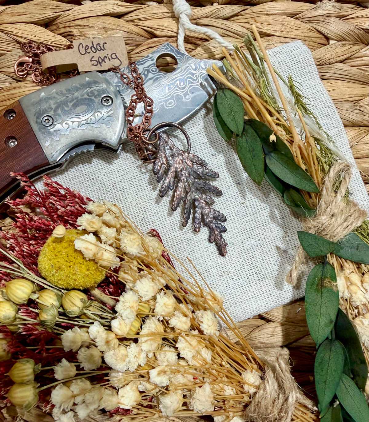 Electroformed Copper Cedar Sprig Necklace