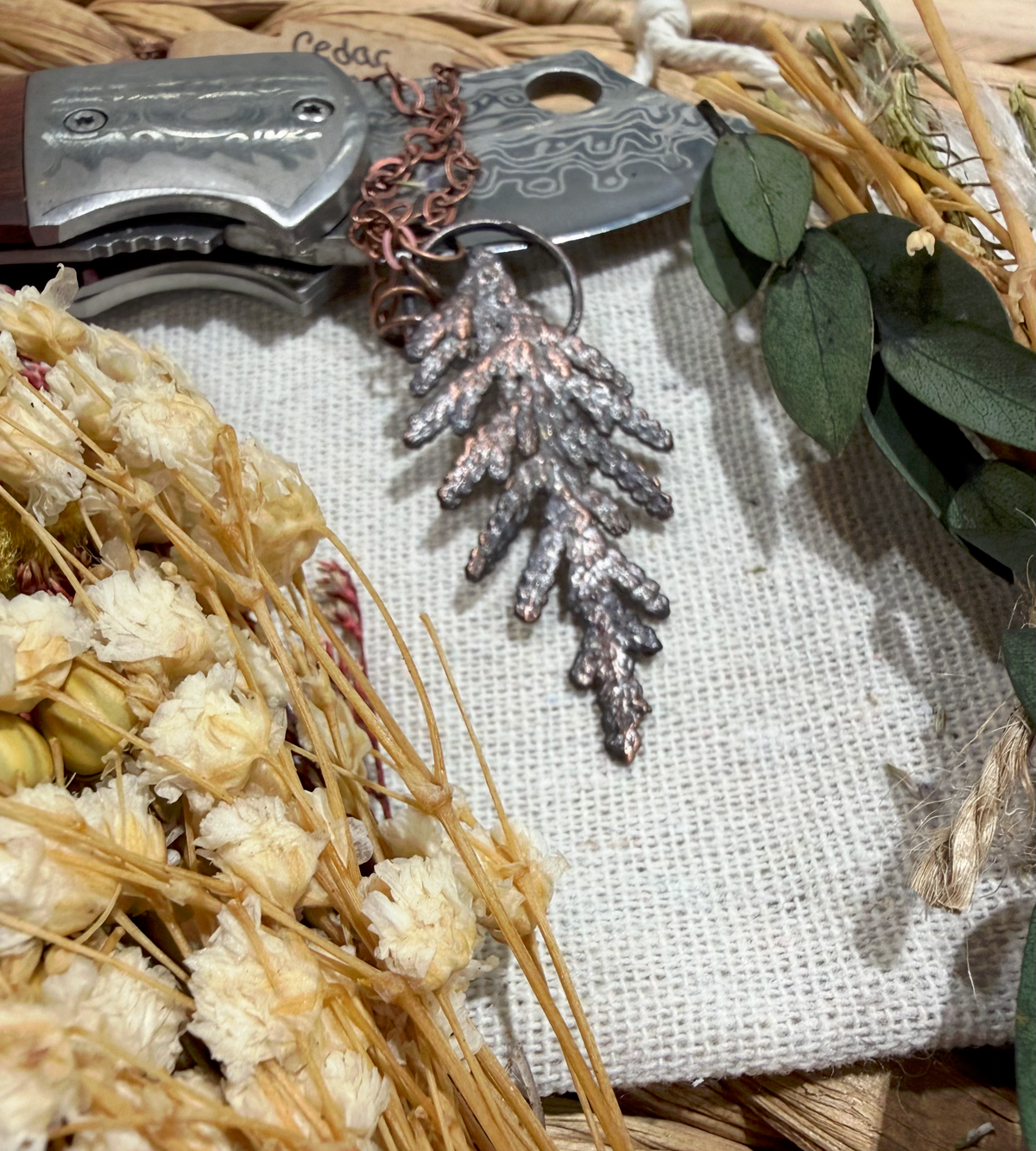 Electroformed Copper Cedar Sprig Necklace