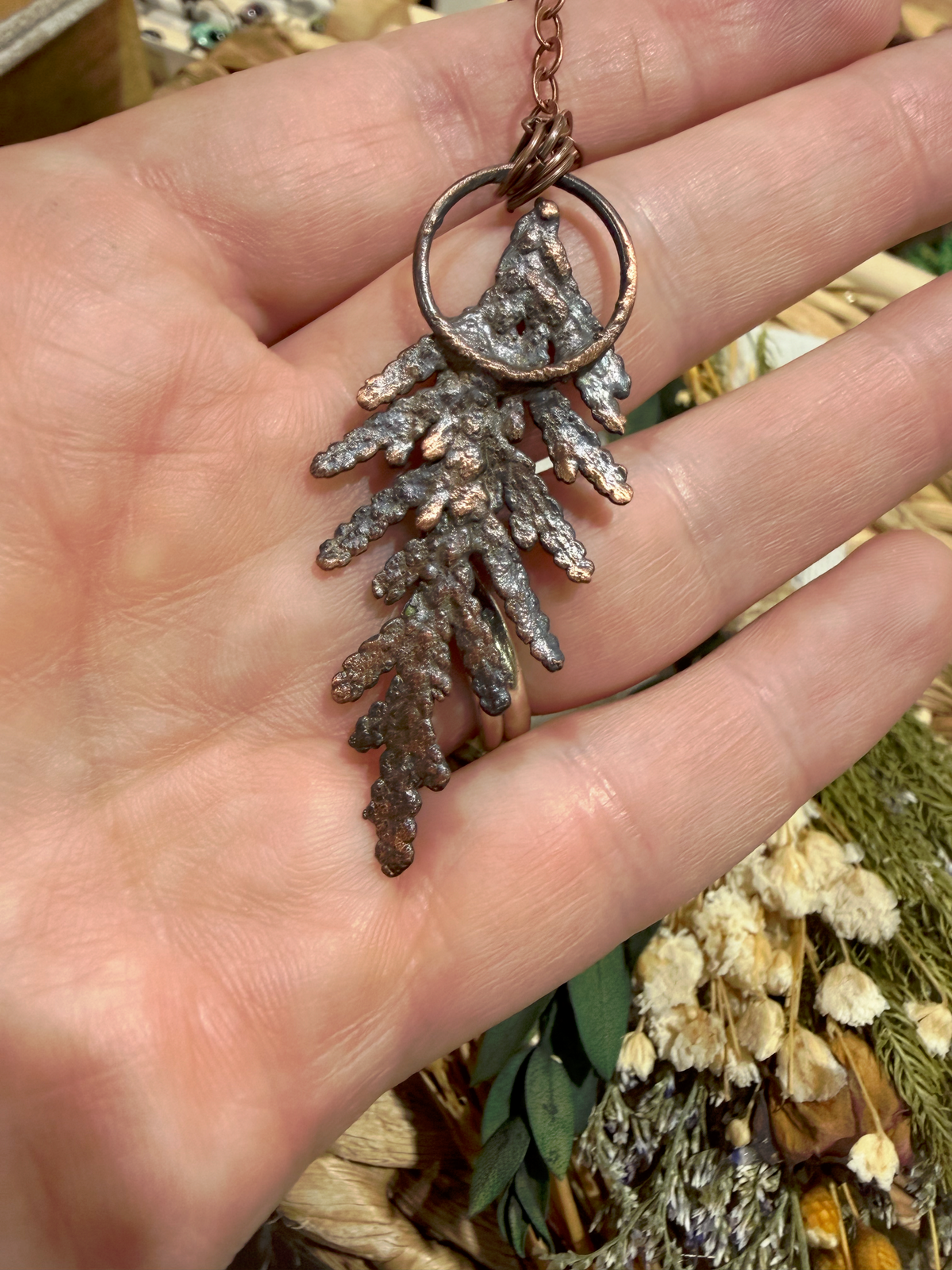 Electroformed Copper Cedar Sprig Necklace