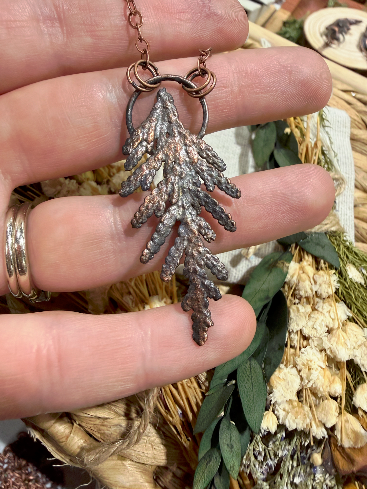 Electroformed Copper Cedar Sprig Necklace