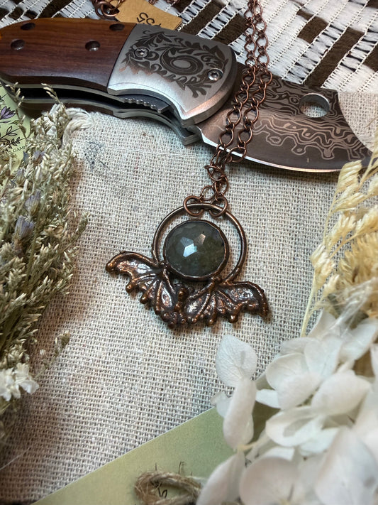 Electroformed Copper Bat & Labradorite Necklace