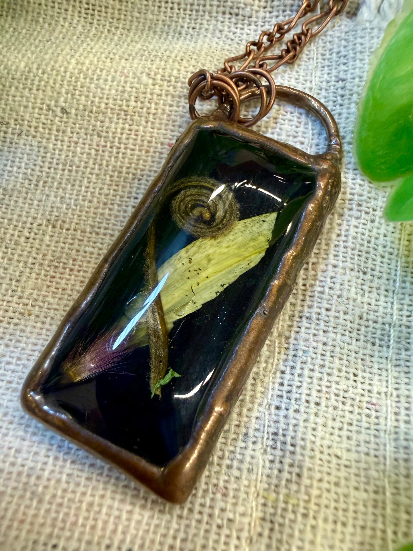 Electroformed Copper Real Botanical Rectangle Necklace