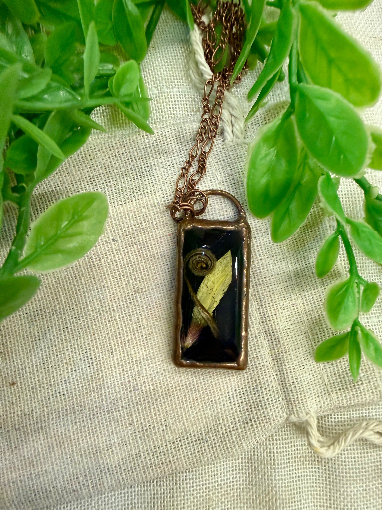 Electroformed Copper Real Botanical Rectangle Necklace