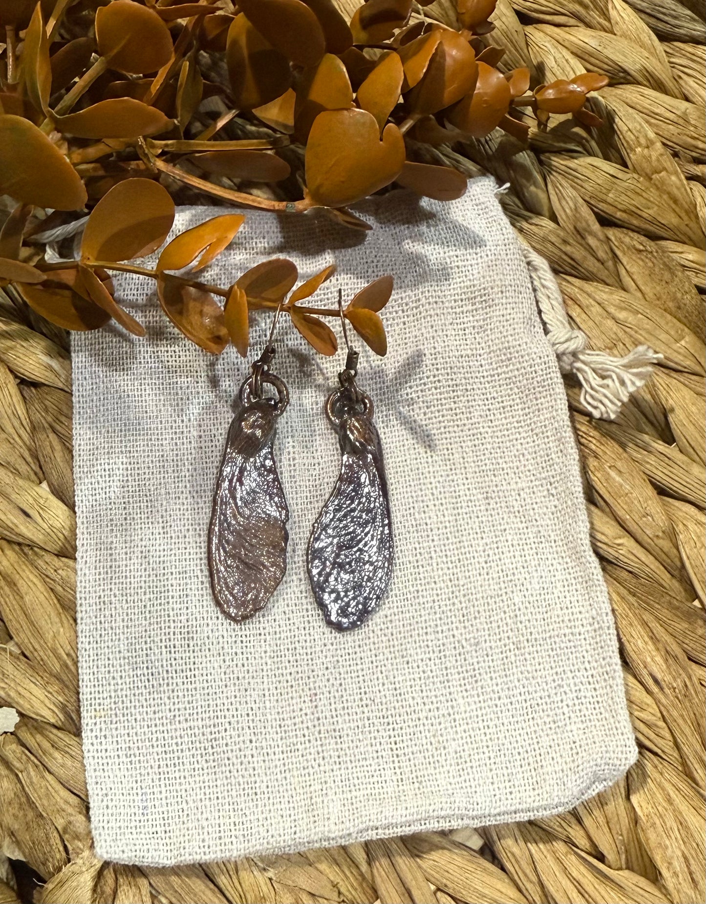 Electroformed Copper Maple Seed Earrings