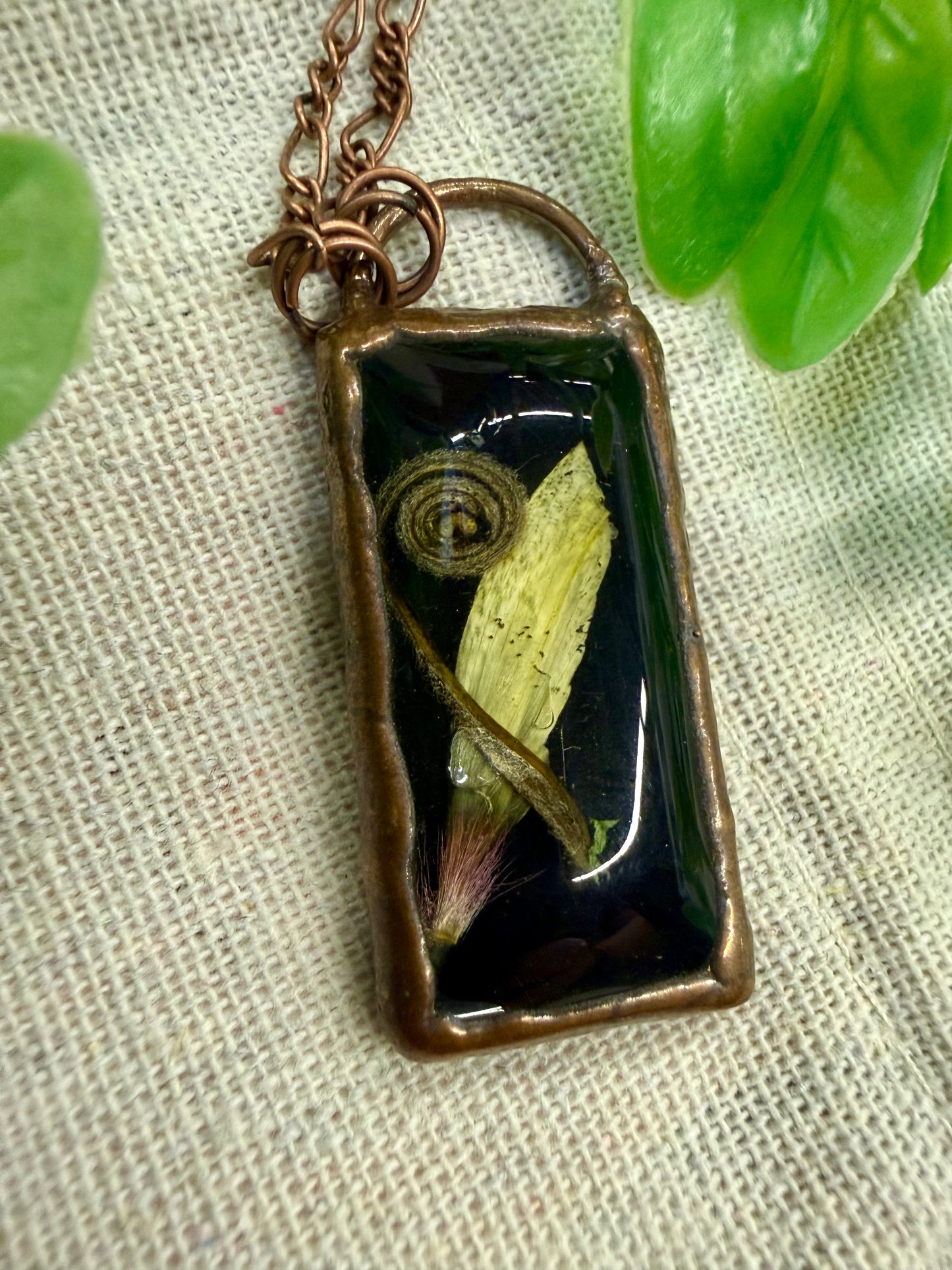 Electroformed Copper Real Botanical Rectangle Necklace