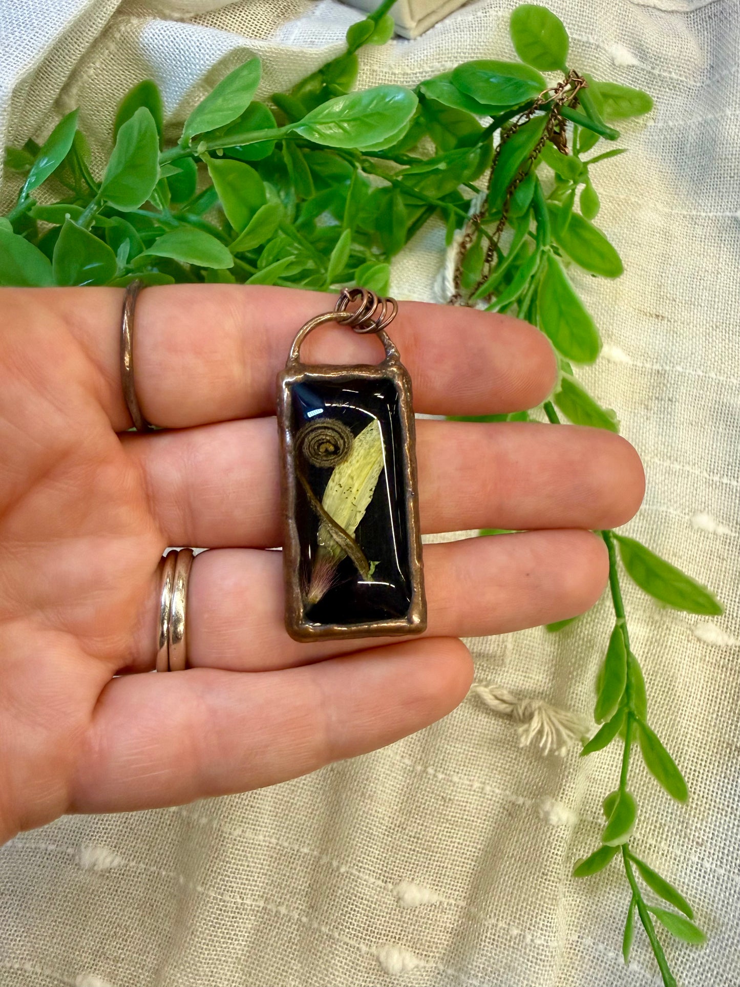 Electroformed Copper Real Botanical Rectangle Necklace