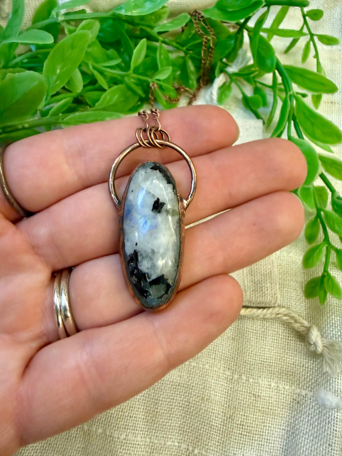 Electroformed Copper Oval Moonstone Necklace