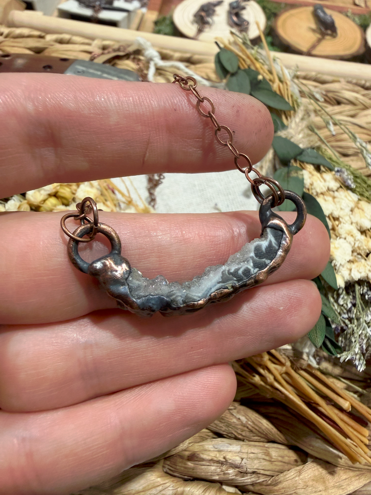 Electroformed Copper Geode Necklace