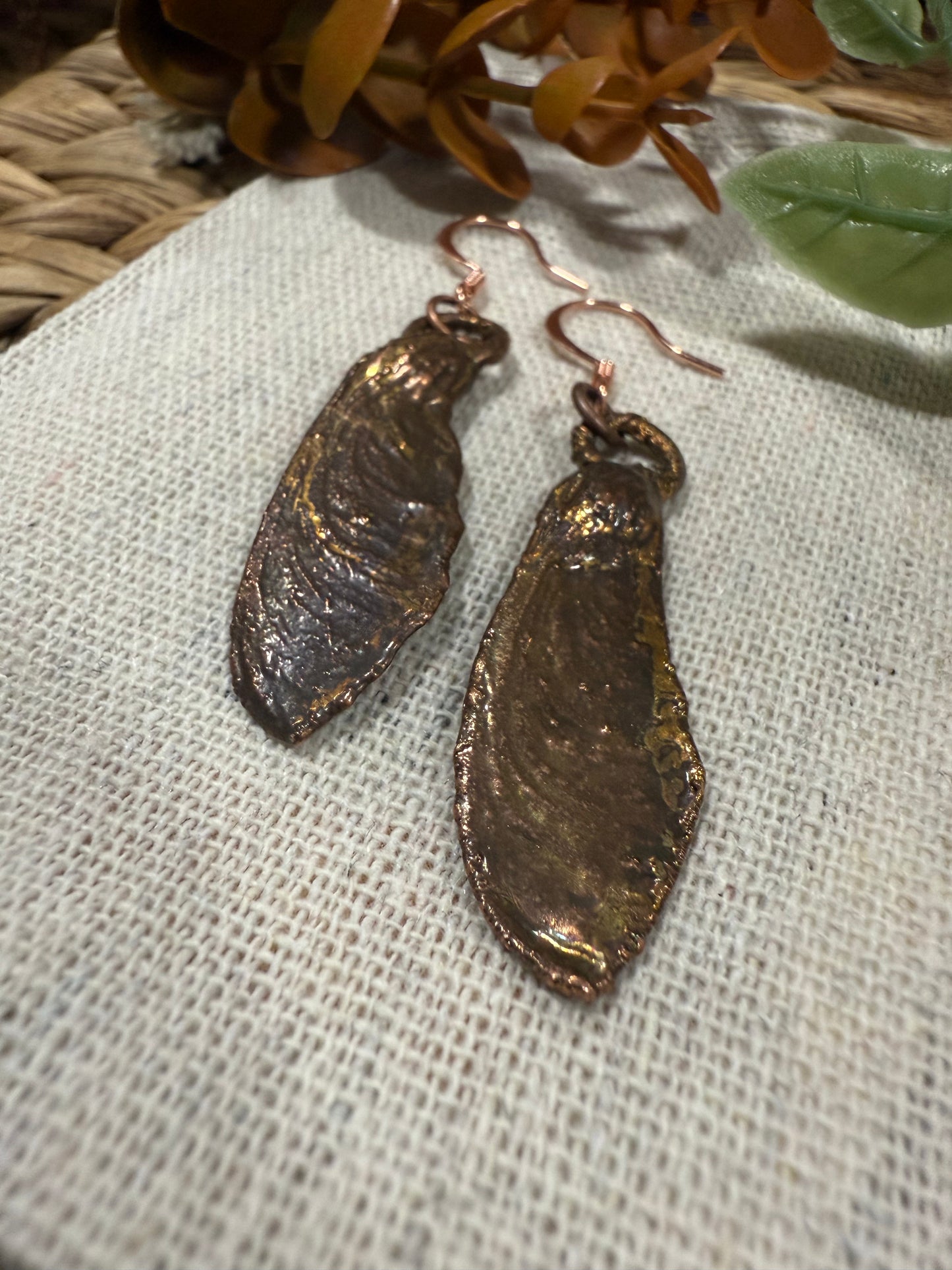 Electroformed Copper Maple Seed Earrings