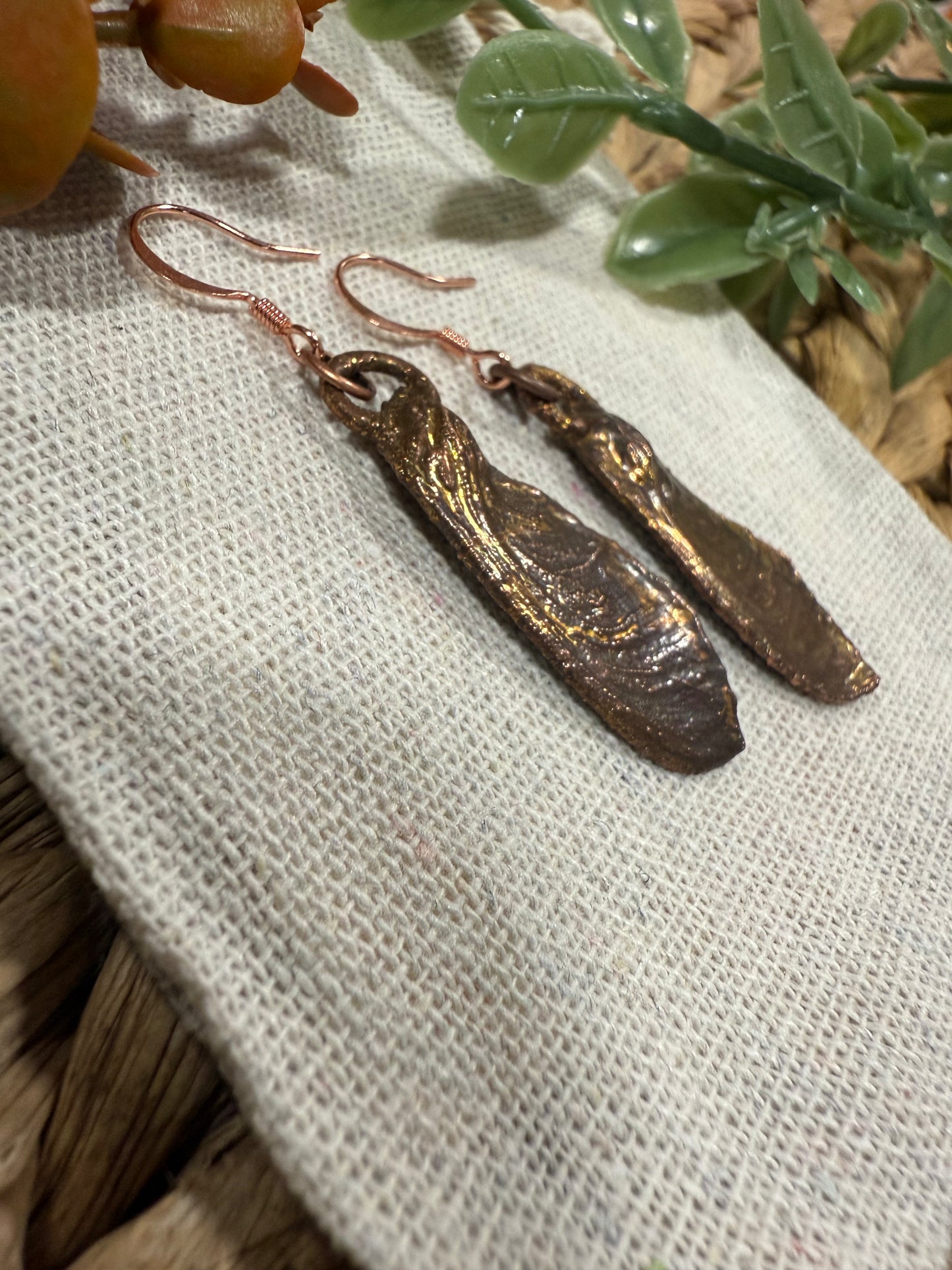 Electroformed Copper Maple Seed Earrings