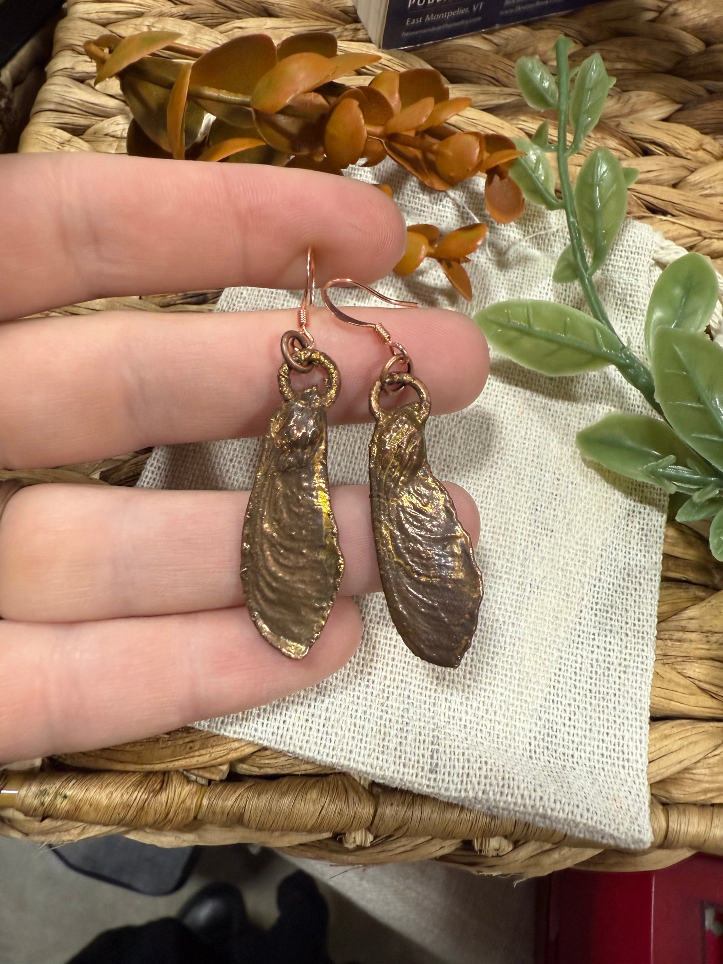 Electroformed Copper Maple Seed Earrings